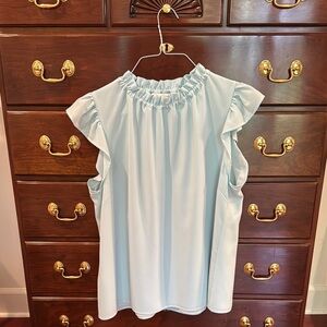 Sail to Sable Sky Blue Ruffle Blouse